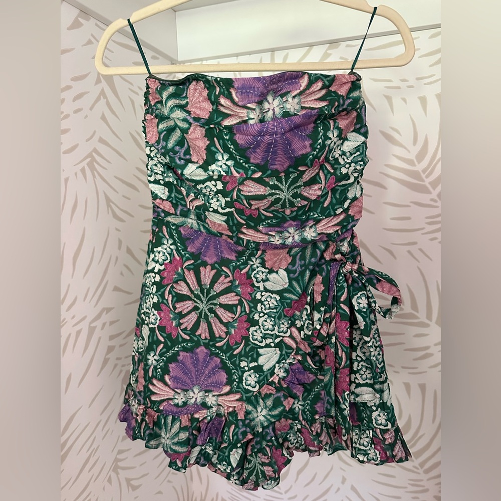 New! Floral Strapless Dress in Green and Purple